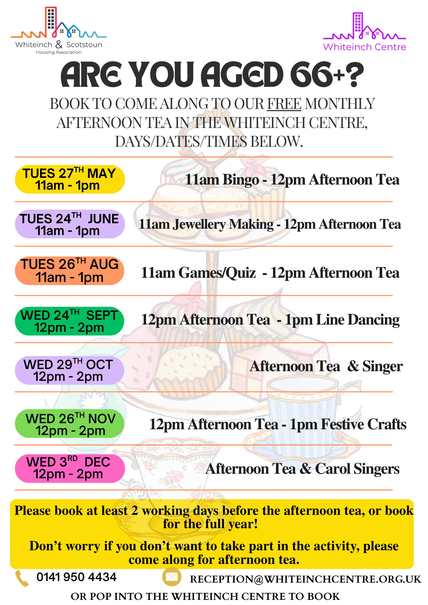 Afternoon Tea Montly Dates